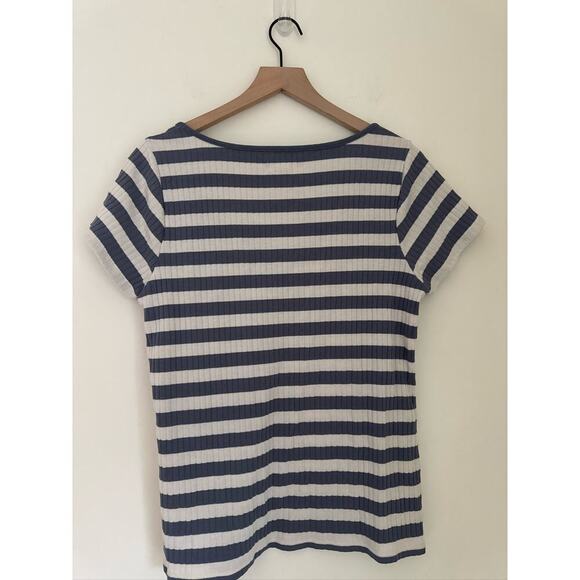 Madewell Ribbed Sweetheart Tee in Strips- Blue and White - XL - Picture 7 of 8